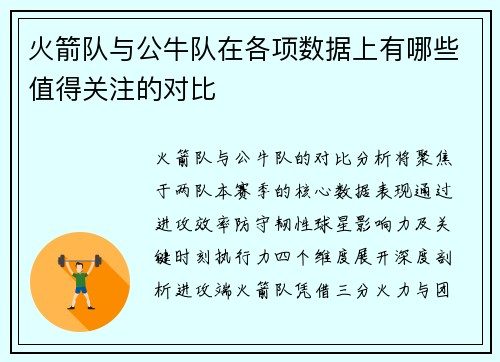 火箭队与公牛队在各项数据上有哪些值得关注的对比